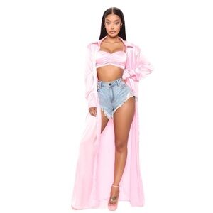 Fashion Nova Desi 2 Piece Pink Satin Set Top and Bra Size Small NWT
